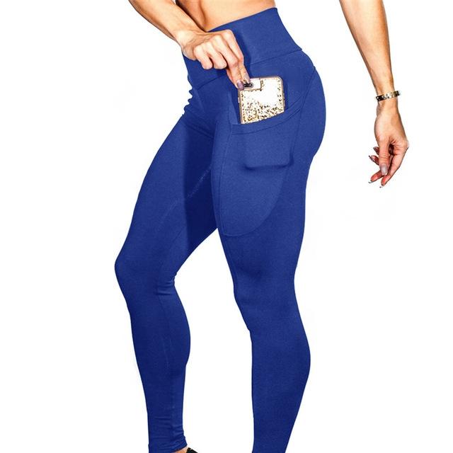 High Elastic Yoga Pants With Pockets For Women Stretch Leggings For Jogging Workout And Running Gym Tights For Women Size M - Blue 14