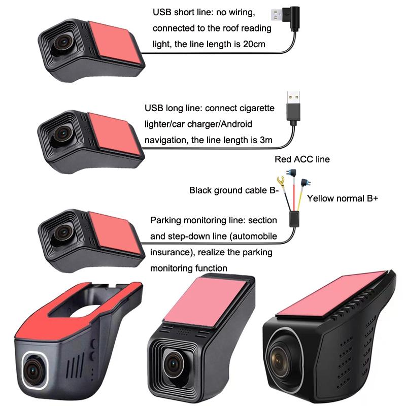 1080p Hd Car Recorder with Wifi for Parking Monitoring - Without Button + Usb Long Line 3