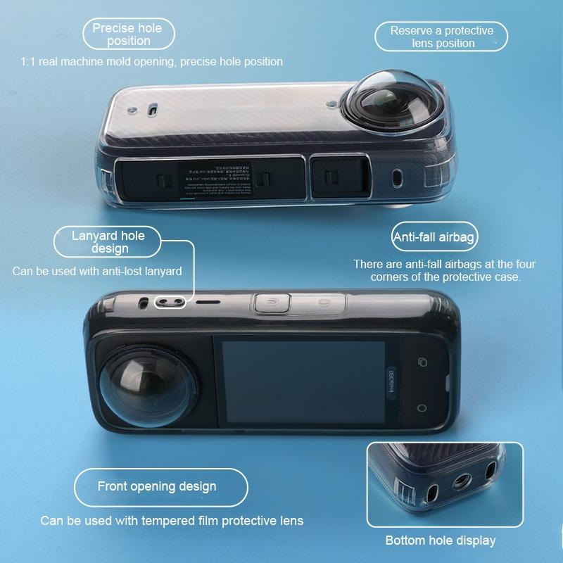 Clear Soft Tpu Protective Case for Insta360 X4 - 1.5mm Thickness - Clear Black - With Hand Strap 5
