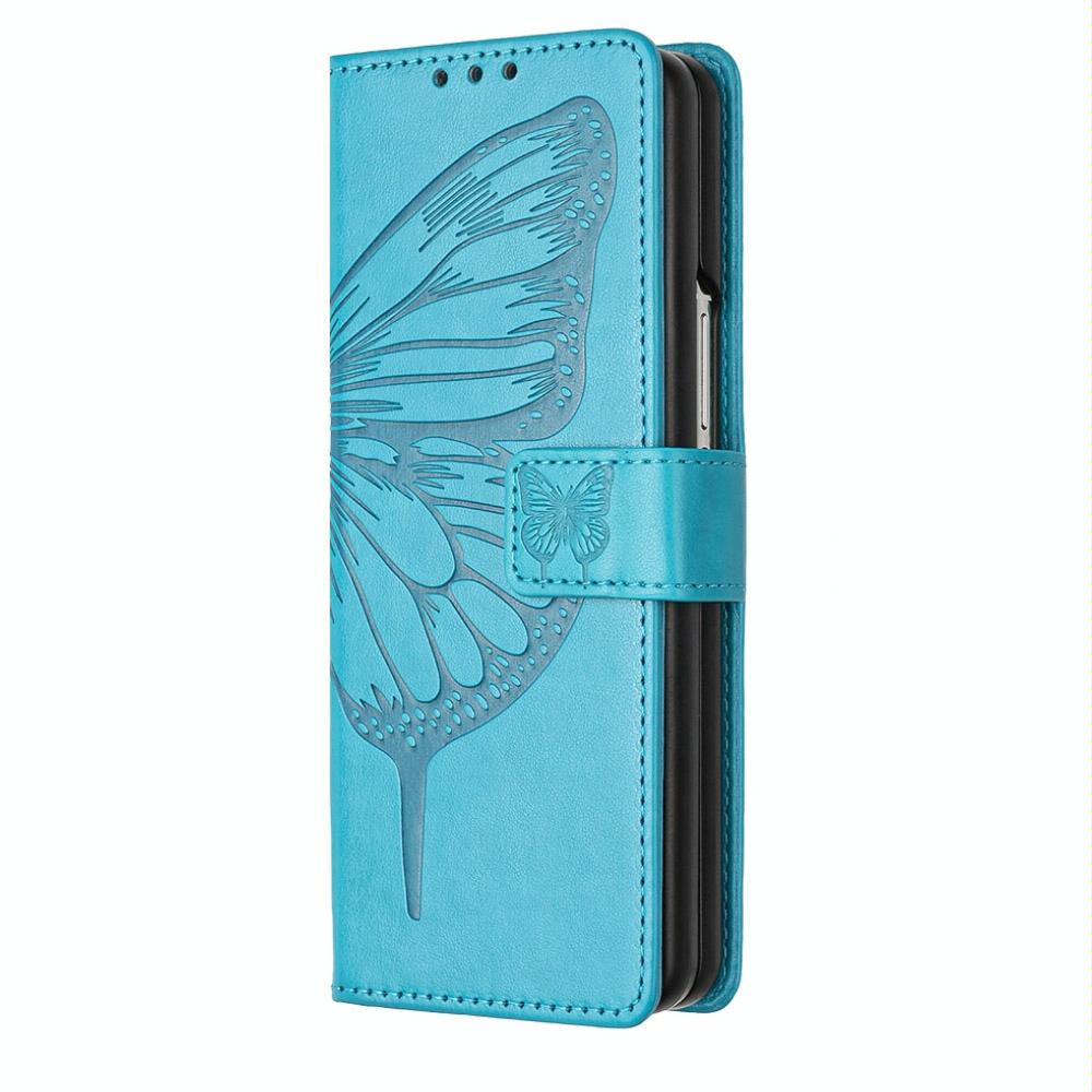 For Samsung Galaxy z Fold4 5G Butterfly Embossed Leather Phone Case - Blue 3