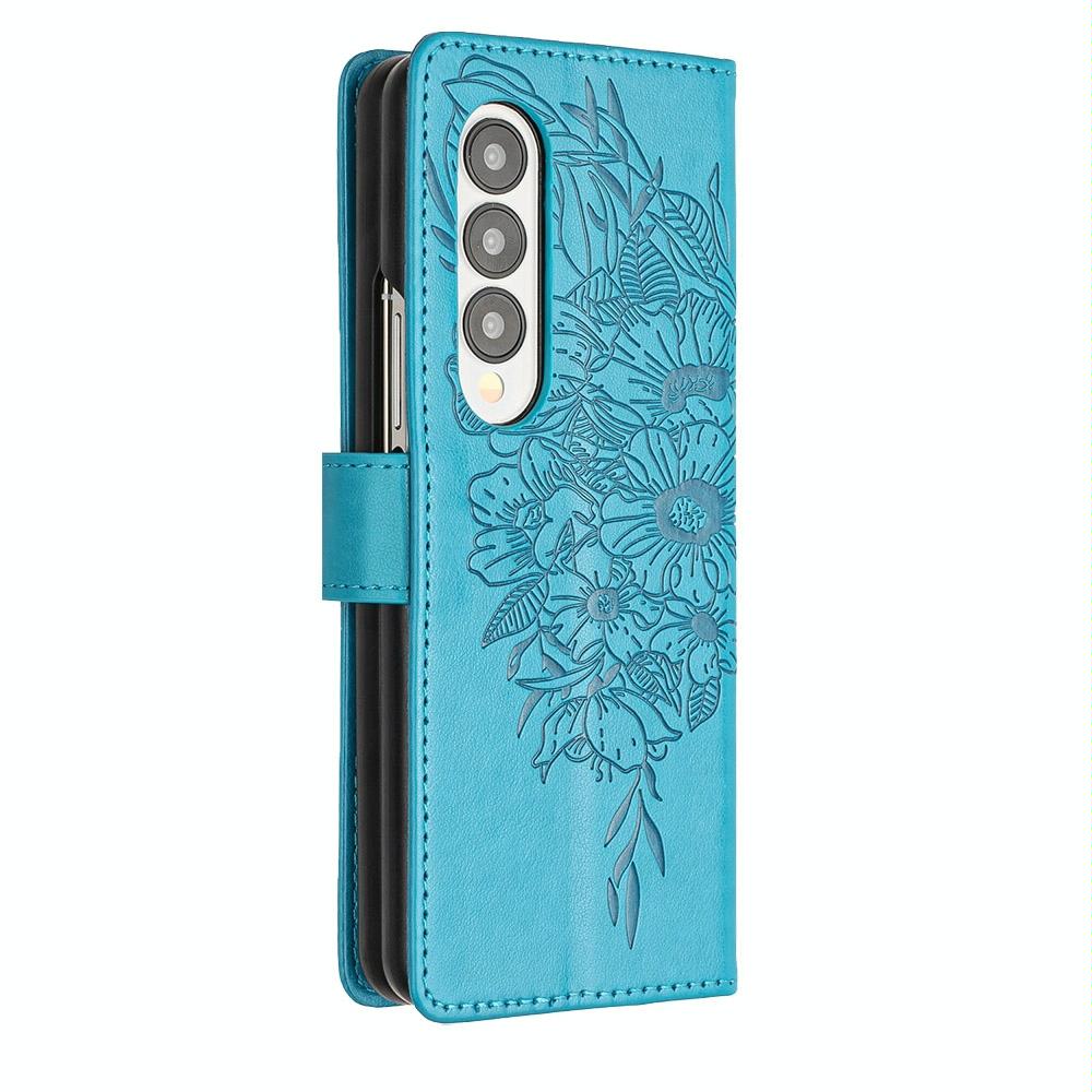 For Samsung Galaxy z Fold4 5G Butterfly Embossed Leather Phone Case - Blue 4