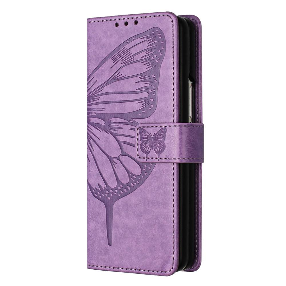 For Samsung Galaxy z Fold4 5G Butterfly Embossed Leather Phone Case - Blue 9