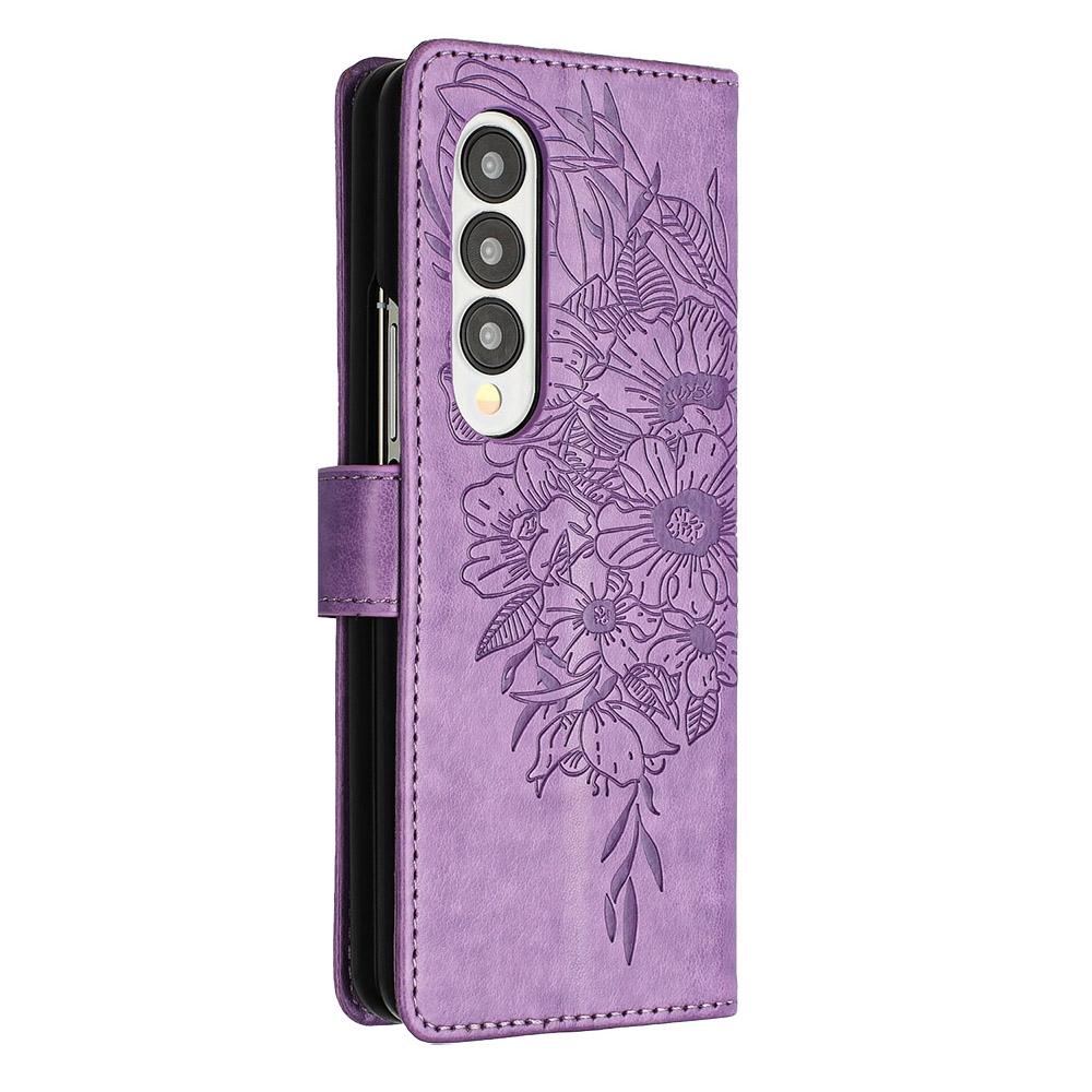 For Samsung Galaxy z Fold4 5G Butterfly Embossed Leather Phone Case - Blue 10