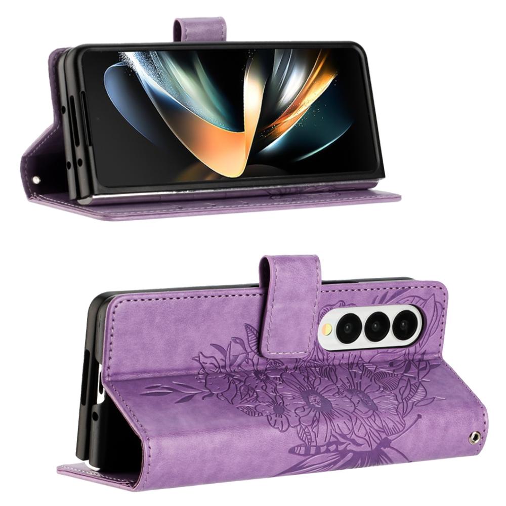 For Samsung Galaxy z Fold4 5G Butterfly Embossed Leather Phone Case - Blue 11