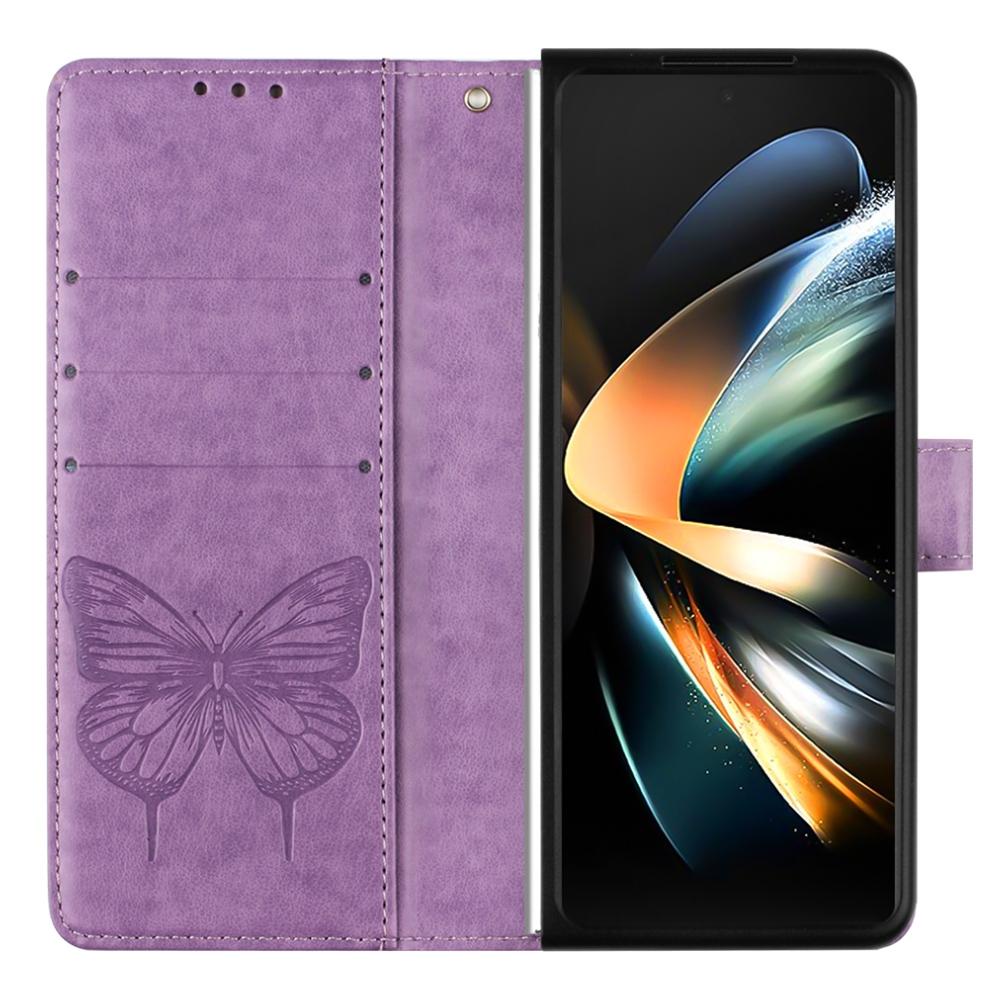 For Samsung Galaxy z Fold4 5G Butterfly Embossed Leather Phone Case - Blue 12