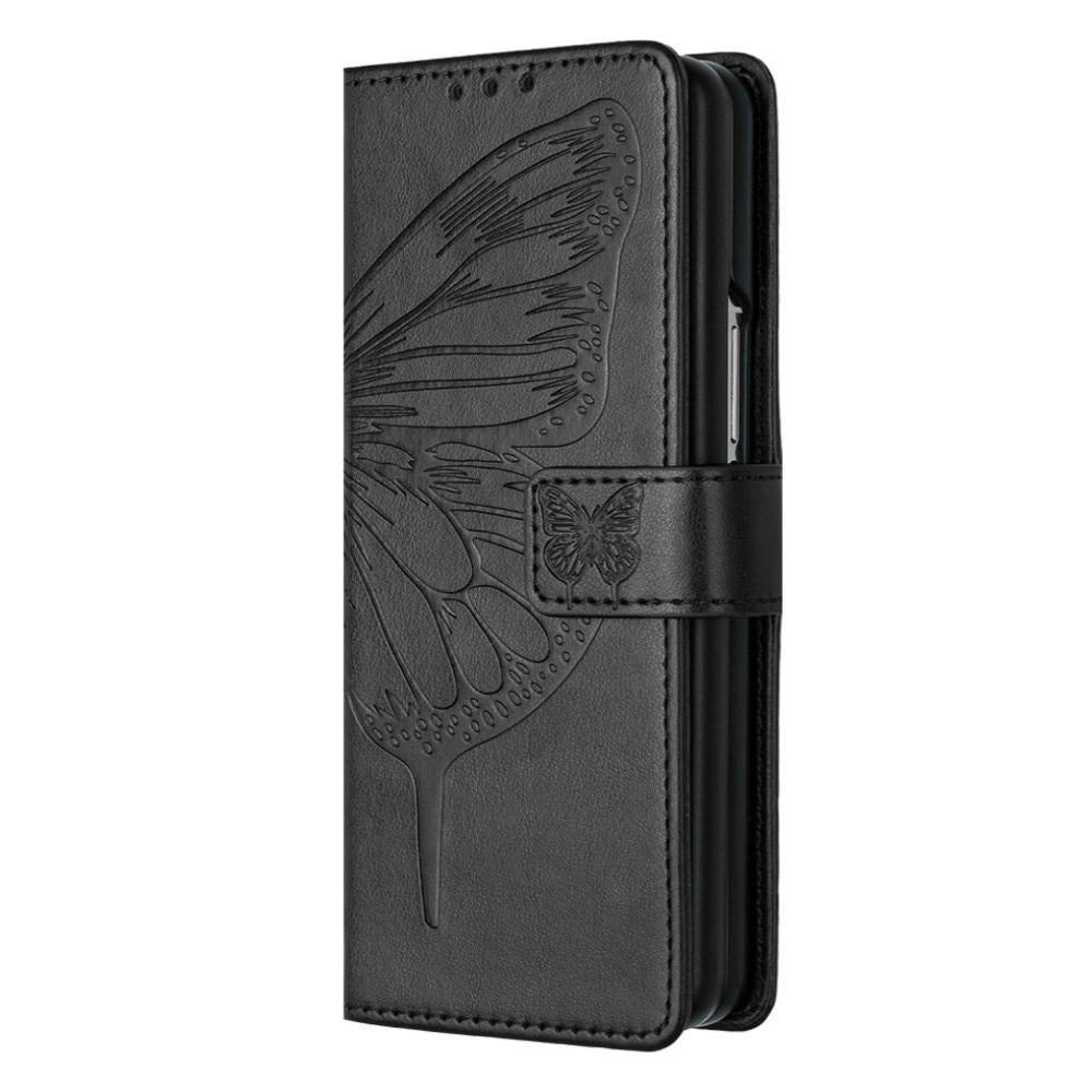 For Samsung Galaxy z Fold4 5G Butterfly Embossed Leather Phone Case - Blue 15