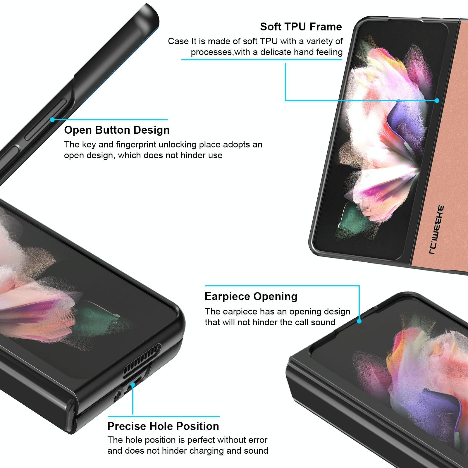 For Samsung Galaxy Z Fold4 5G Leather Shockproof Case - Black 7