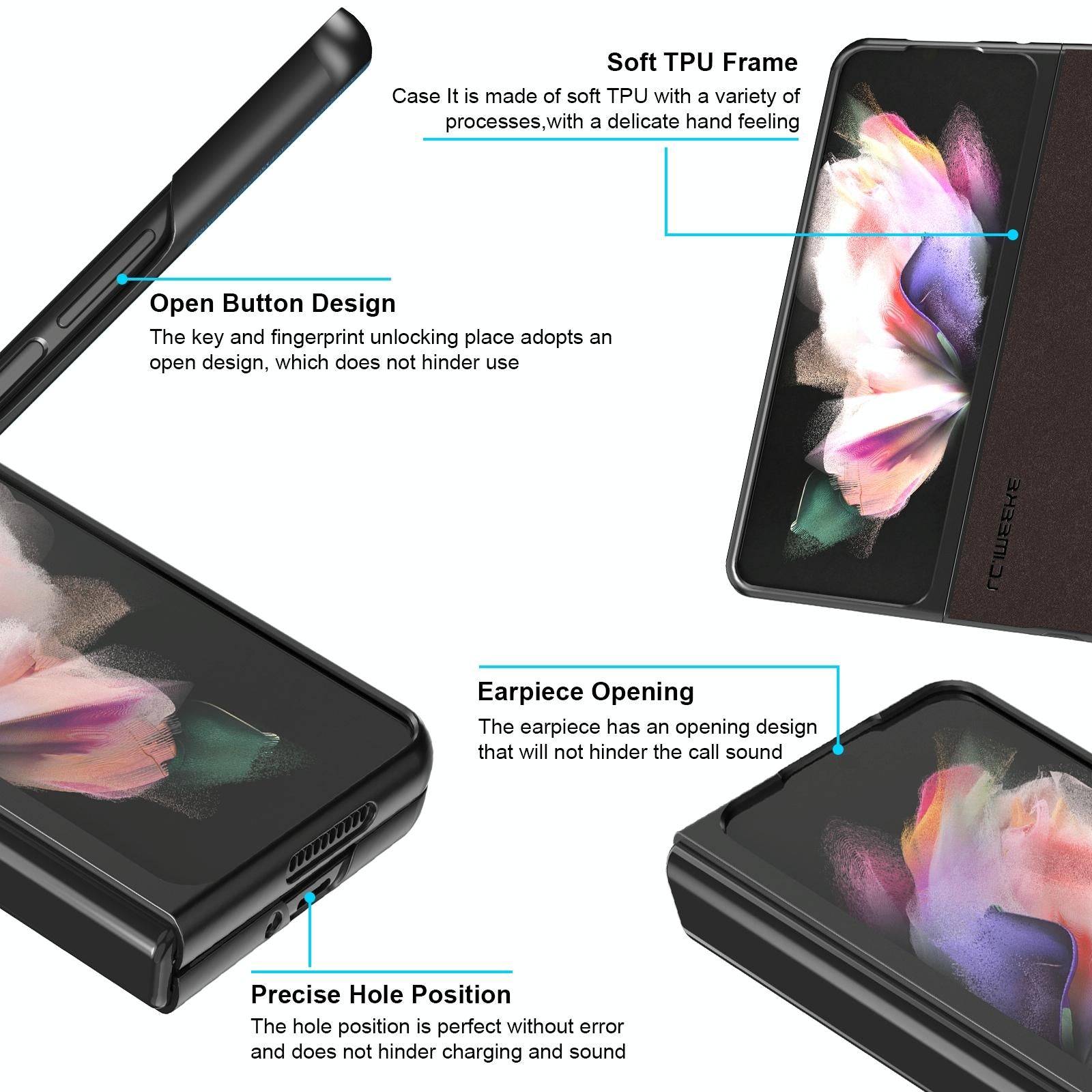 For Samsung Galaxy Z Fold4 5G Leather Shockproof Case - Black 14