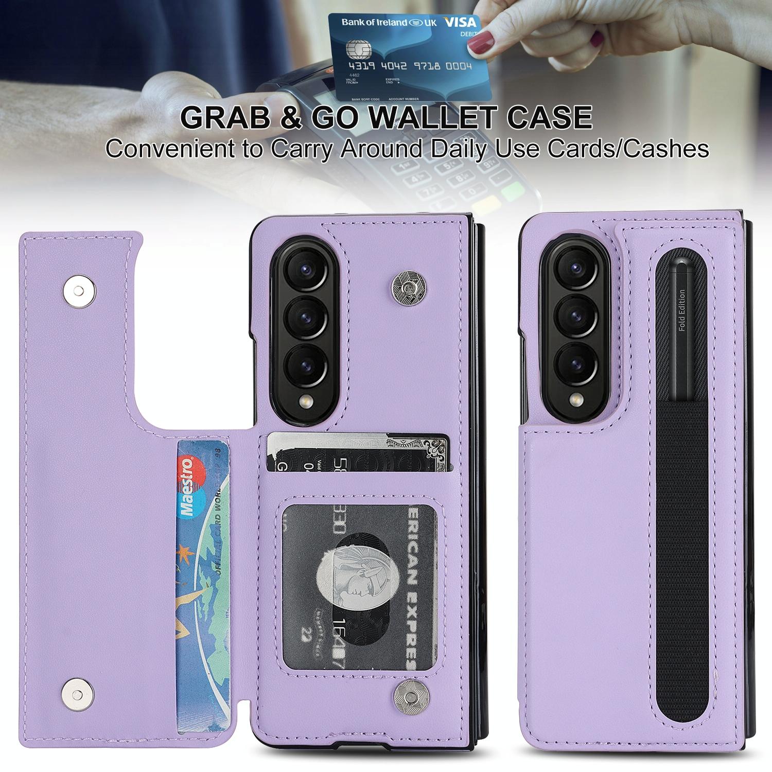 For Samsung Galaxy Z Fold4 5G Double Buckle Phone Case With Pen Slots - Brown 3