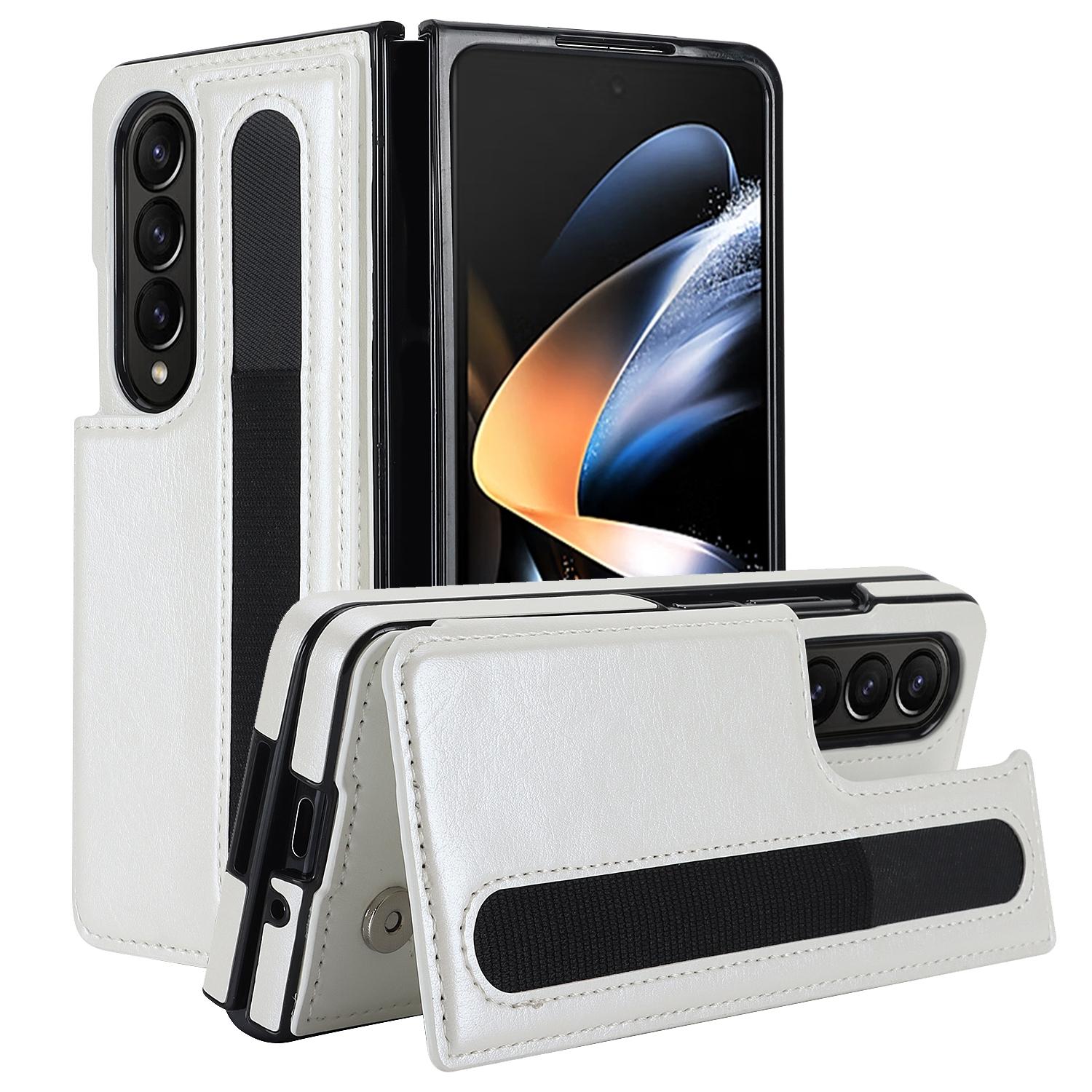 For Samsung Galaxy Z Fold4 5G Double Buckle Phone Case With Pen Slots - Brown 5