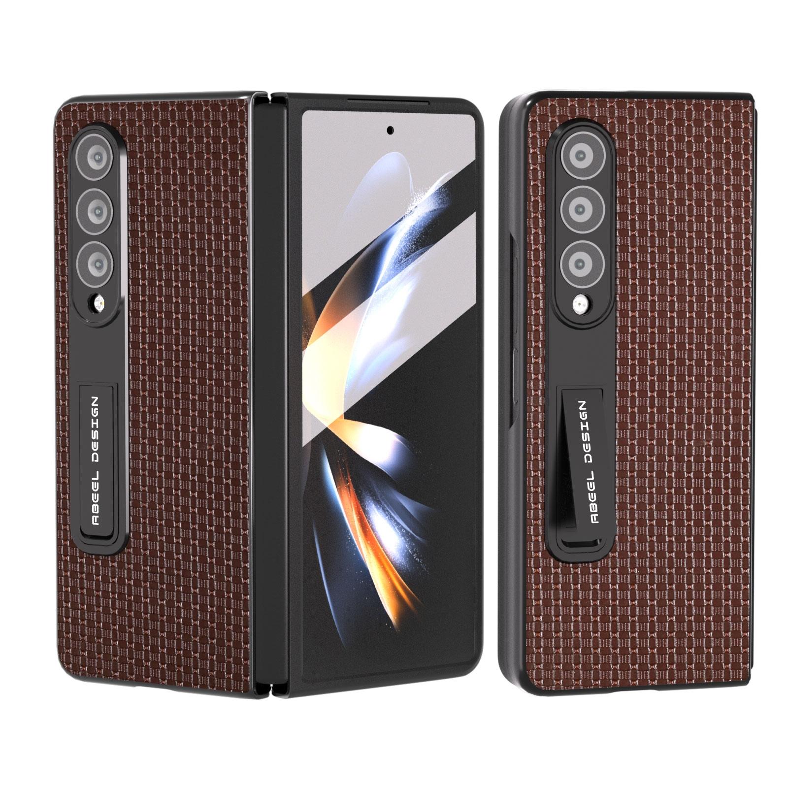 For Samsung Galaxy Z Fold4 5G Premium Leather Phone Case With Holder - Luxury Design - Coffee