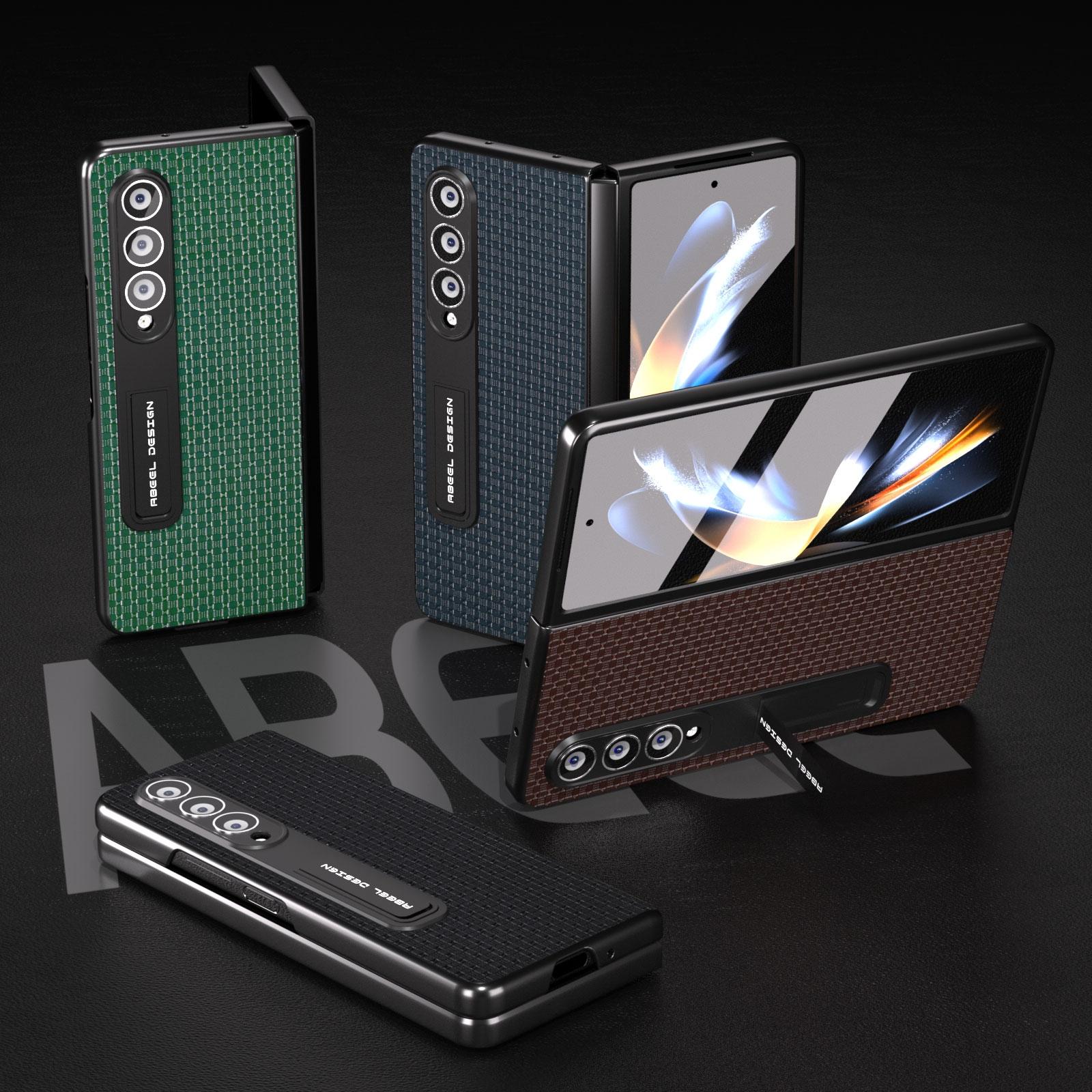 For Samsung Galaxy Z Fold4 5G Premium Leather Phone Case With Holder - Luxury Design - Coffee 11