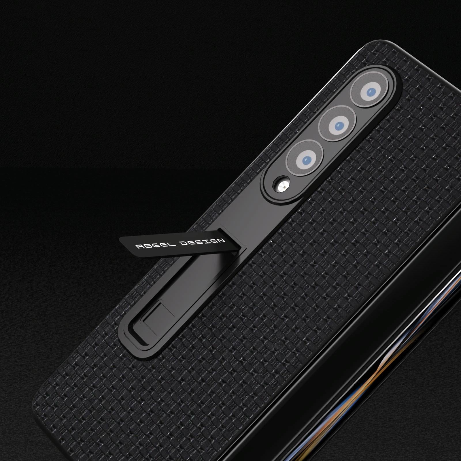 For Samsung Galaxy Z Fold4 5G Premium Leather Phone Case With Holder - Luxury Design - Coffee 15