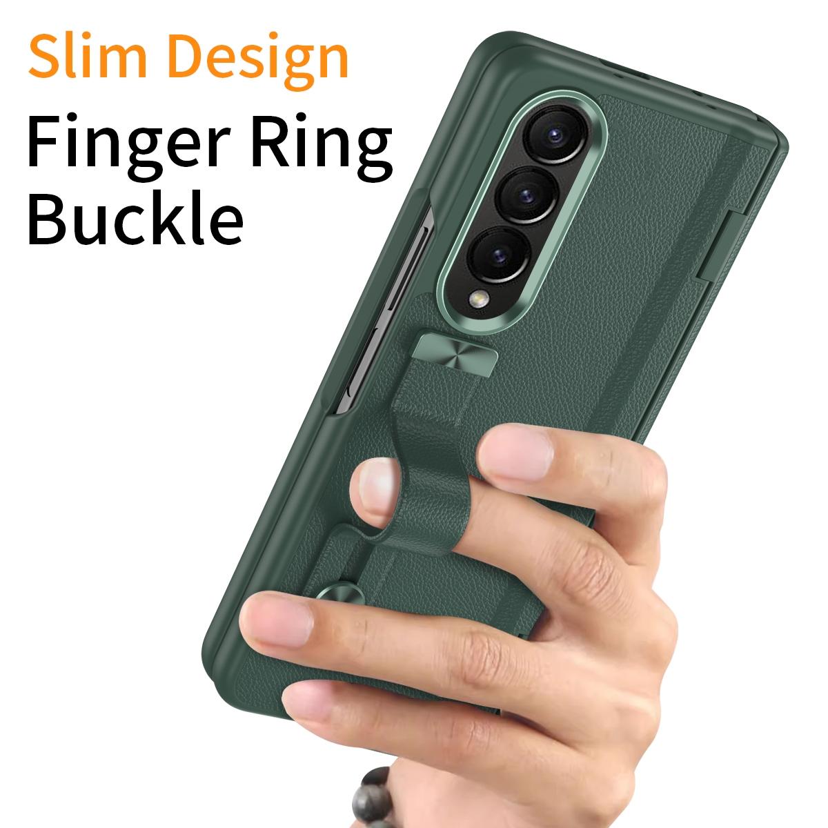 For Samsung Galaxy Z Fold4 5G Leather Wristband Phone Case - Black 6