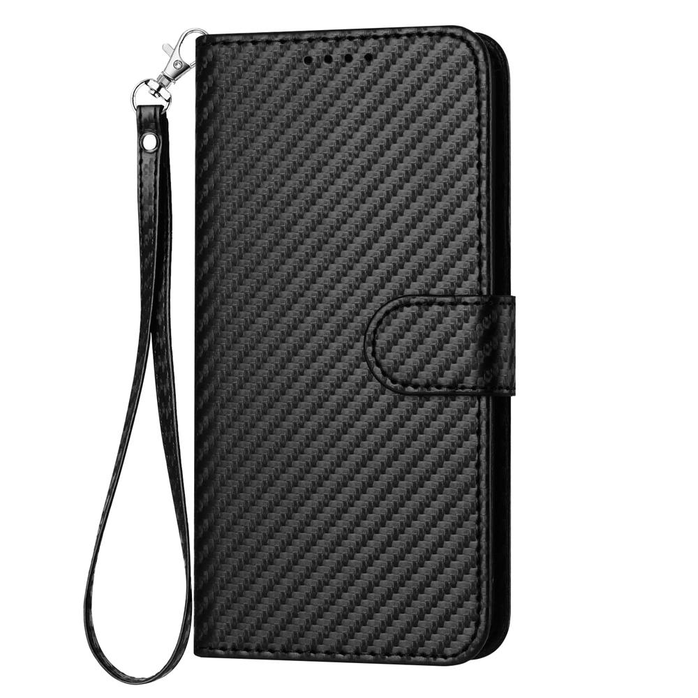 For Samsung Galaxy Z Fold4 5G Carbon Fiber Leather Phone Case With Lanyard - Light Blue 5