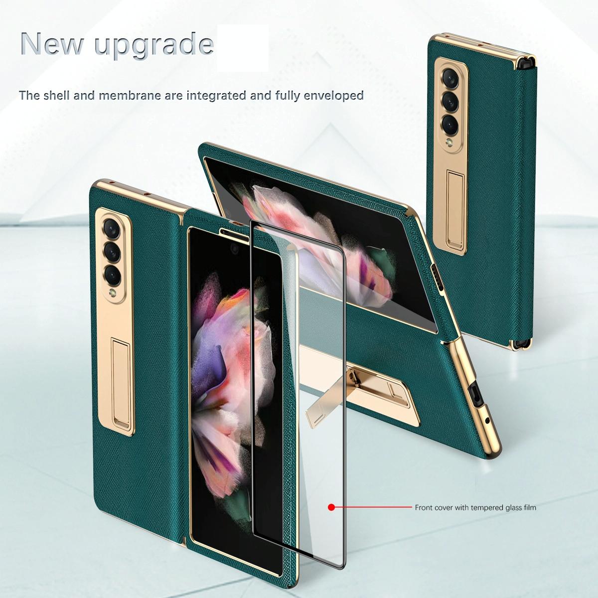 For Samsung Galaxy Z Fold4 5G Flip Case With Tempered Film - Textured Hinge - Red 4