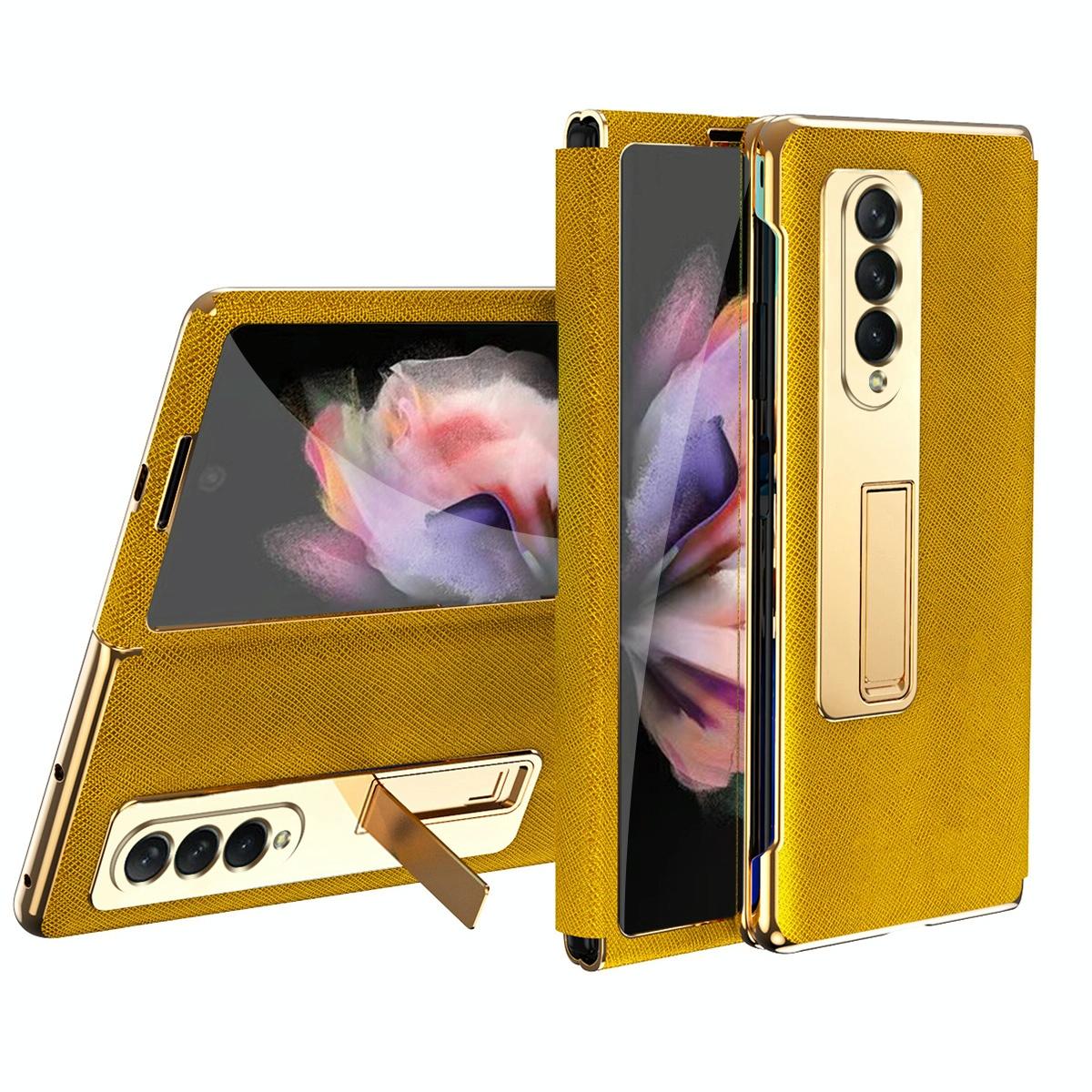 For Samsung Galaxy Z Fold4 5G Flip Case With Tempered Film - Textured Hinge - Red 7