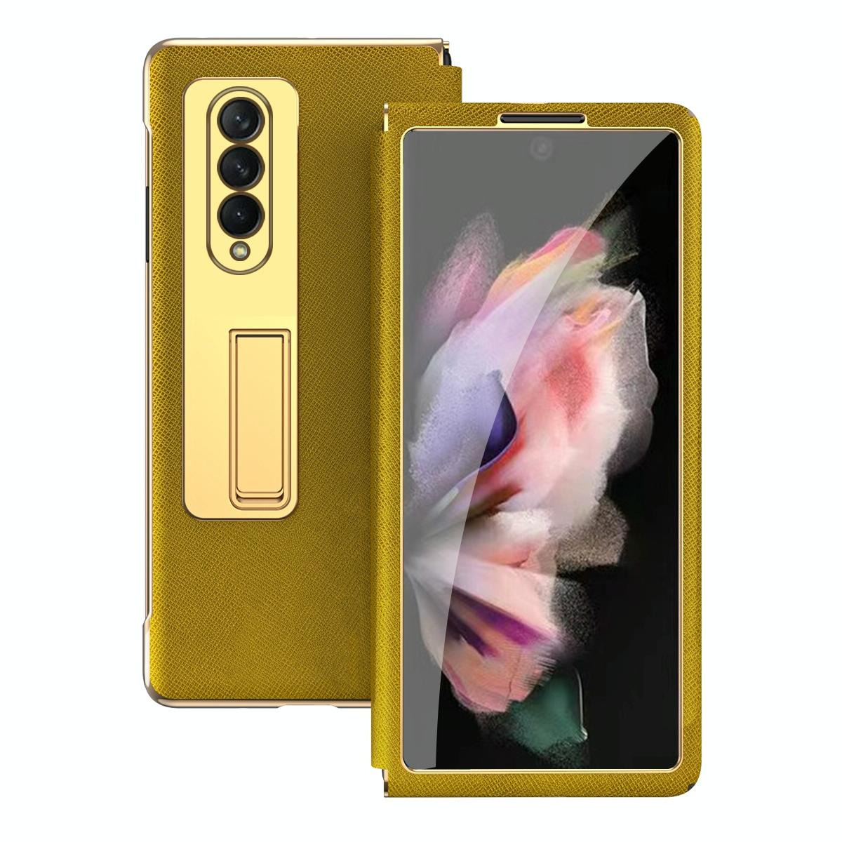For Samsung Galaxy Z Fold4 5G Flip Case With Tempered Film - Textured Hinge - Red 8