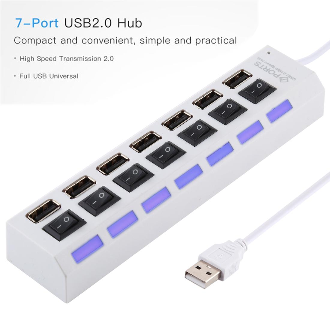 7-Port Usb Hub With High Speed 480Mbps On / Off Switch & 7 Leds - Black 7
