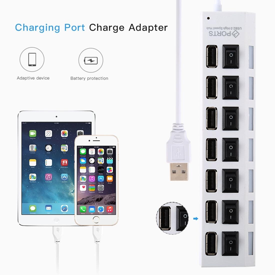7-Port Usb Hub With High Speed 480Mbps On / Off Switch & 7 Leds - Black 8