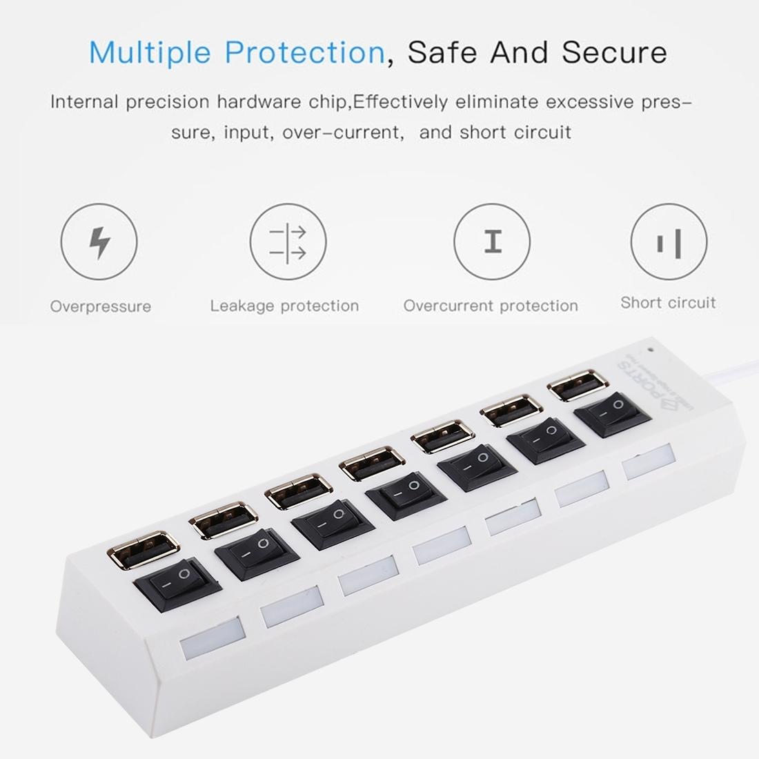 7-Port Usb Hub With High Speed 480Mbps On / Off Switch & 7 Leds - Black 9