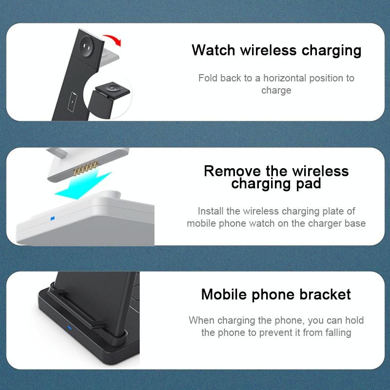 3 In 1 Foldable Charging Stand For Iphones Apple Watch And Airpods - Black 11
