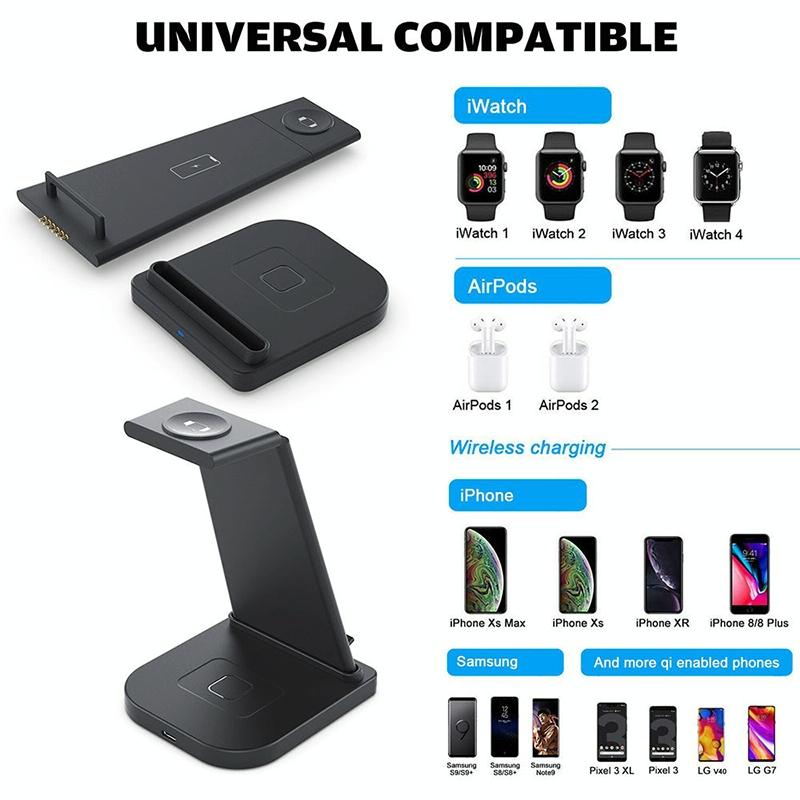 3 In 1 Foldable Charging Stand For Iphones Apple Watch And Airpods - Black 14