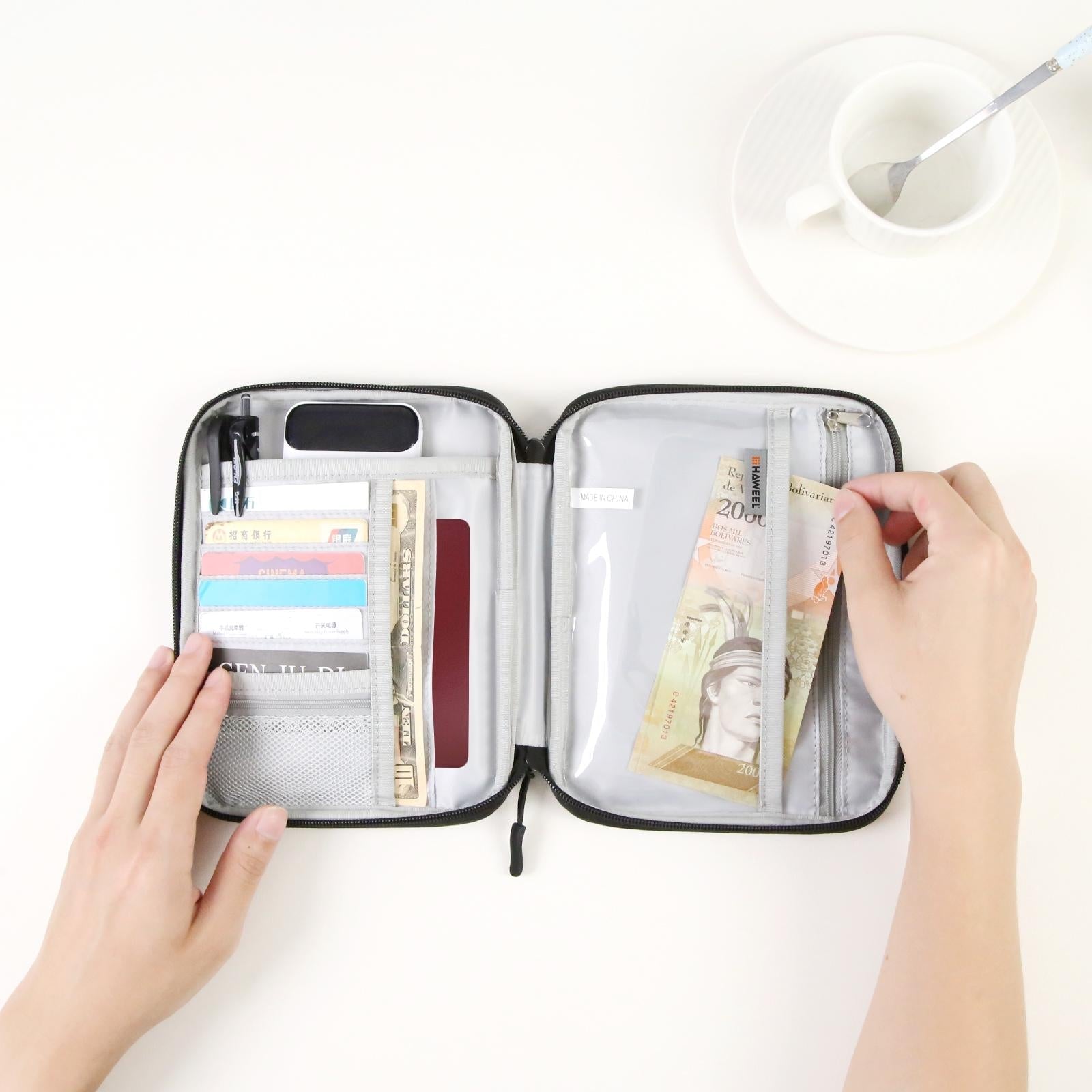 Passport Wallet With Handle Document Organizer & Card Holder - Black 11