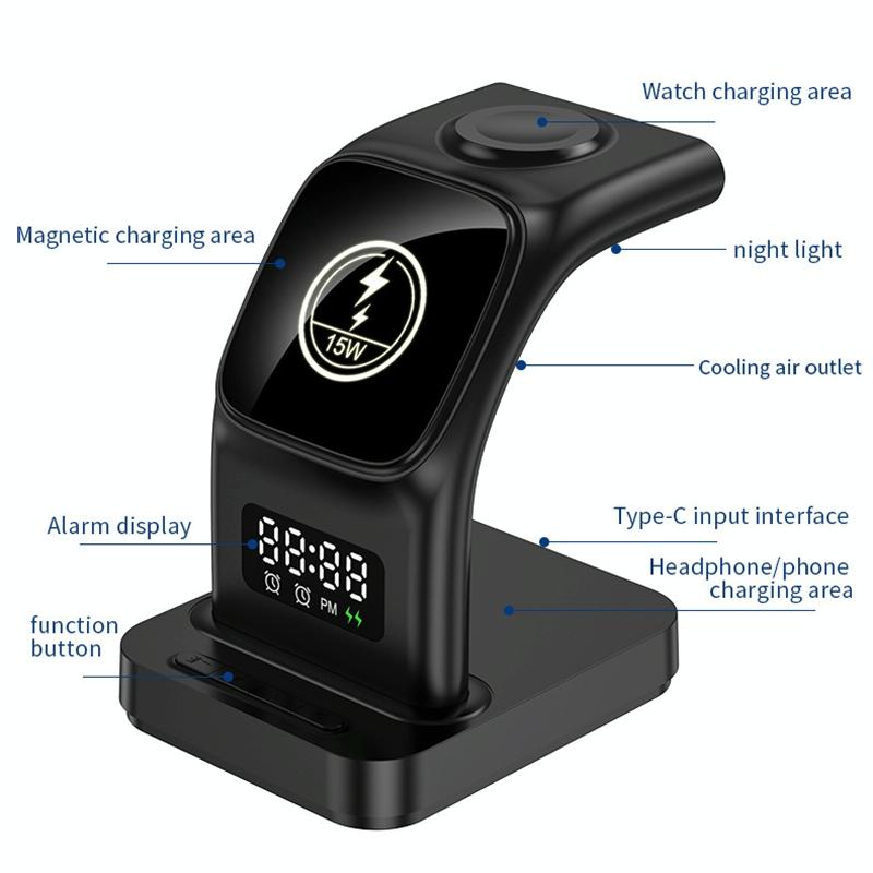 15W Magnetic Wireless Charger With Clock - Black 4