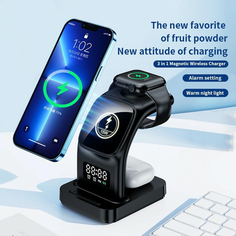 15W Magnetic Wireless Charger With Clock - Black 5