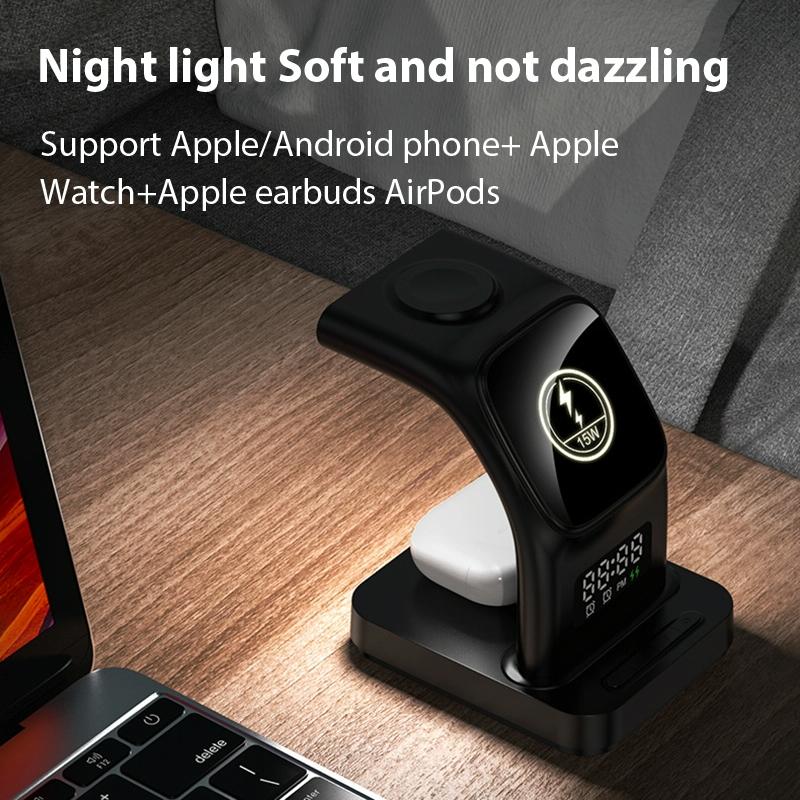 15W Magnetic Wireless Charger With Clock - Black 7