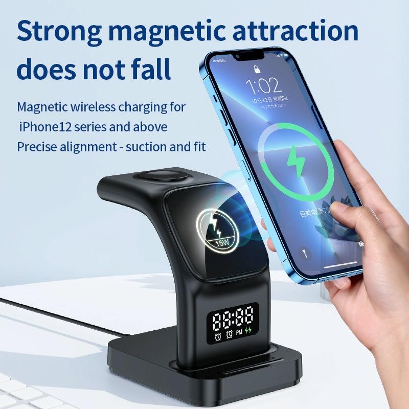 15W Magnetic Wireless Charger With Clock - Black 8
