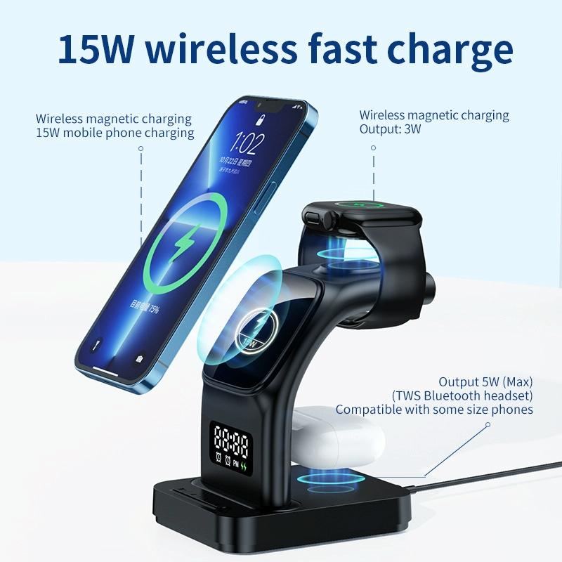 15W Magnetic Wireless Charger With Clock - Black 10