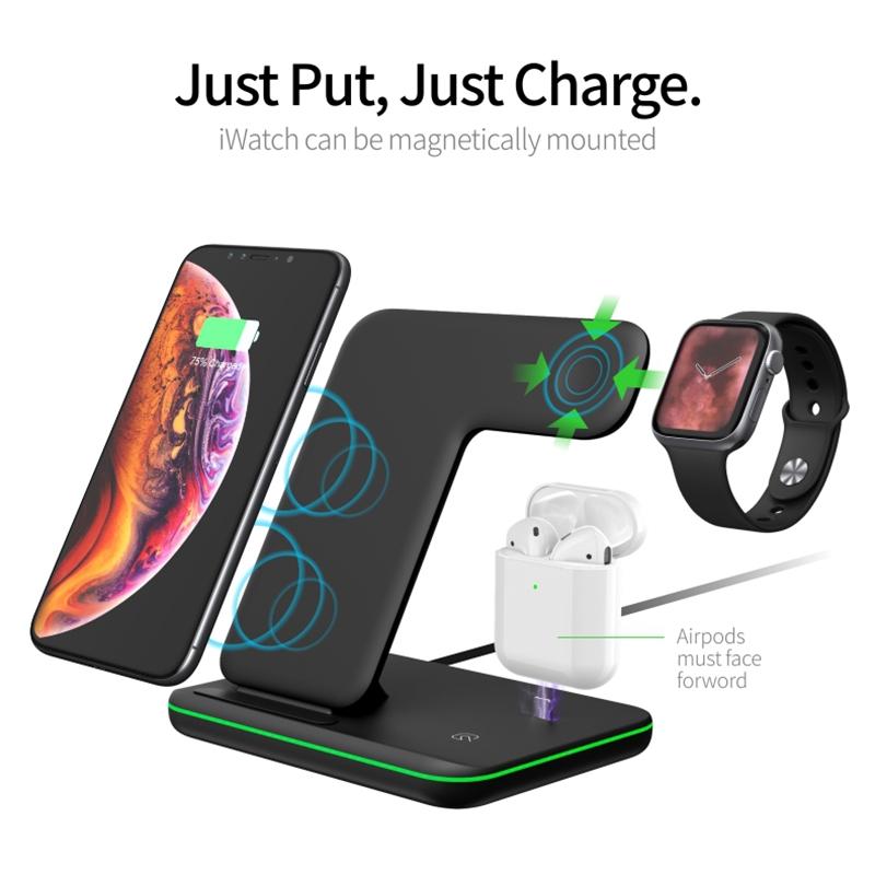 3 In 1 Magnetic Wireless Charger With Touch Ring Light - Black 14