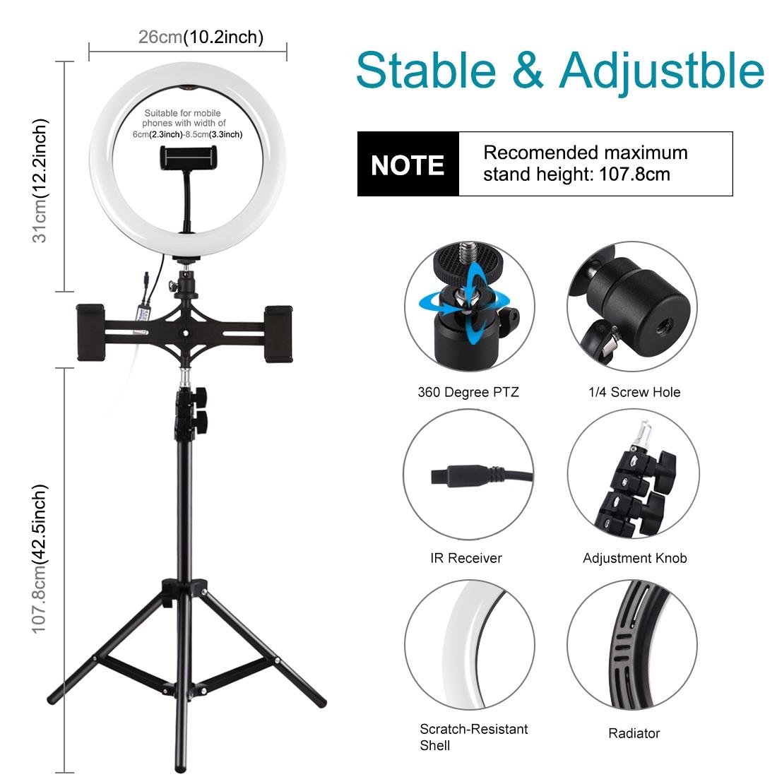 10.2 Curved Rgbw Led Ring Light Kit with Tripod Dual Phone Brackets Remote and Clamp 9