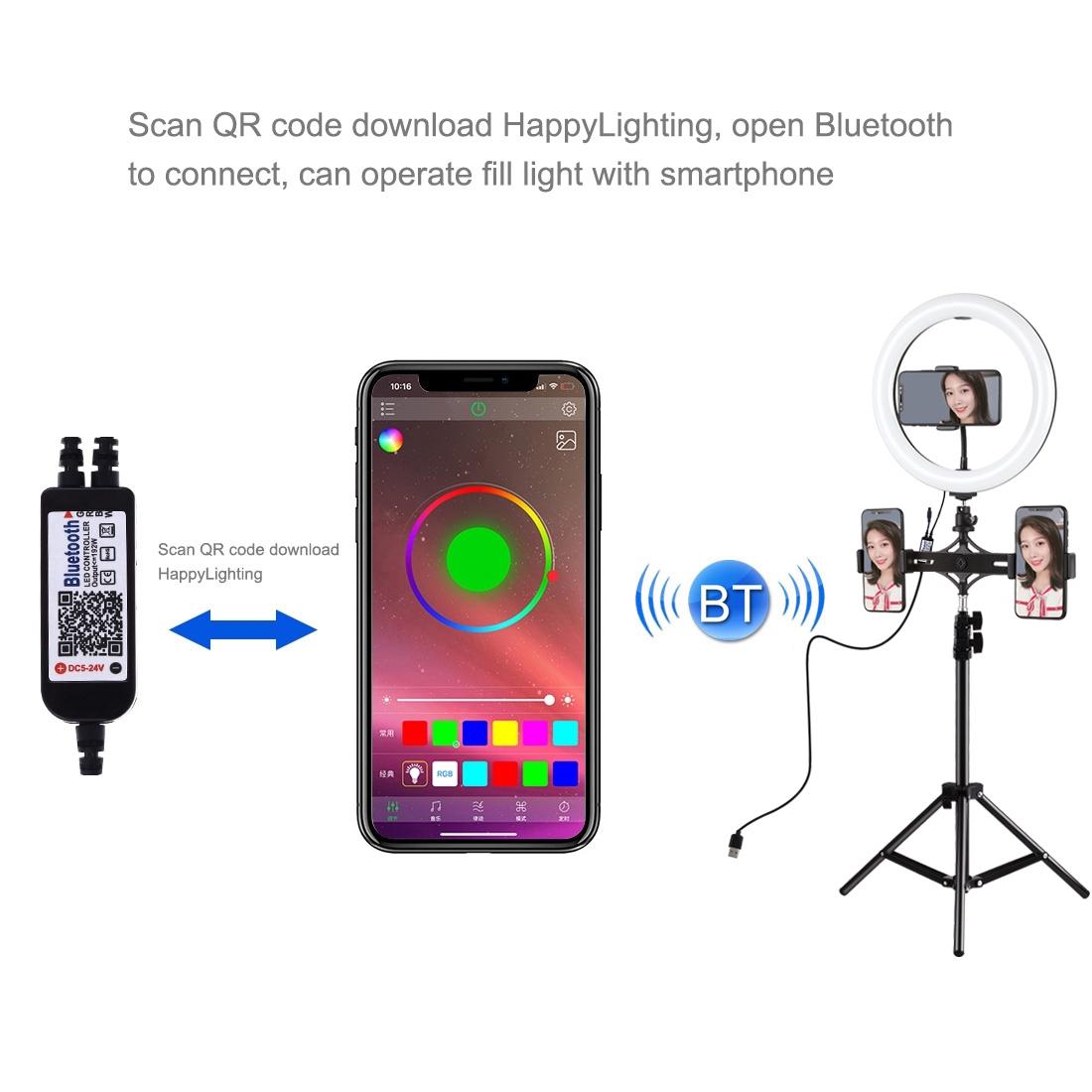 10.2 Curved Rgbw Led Ring Light Kit with Tripod Dual Phone Brackets Remote and Clamp 12