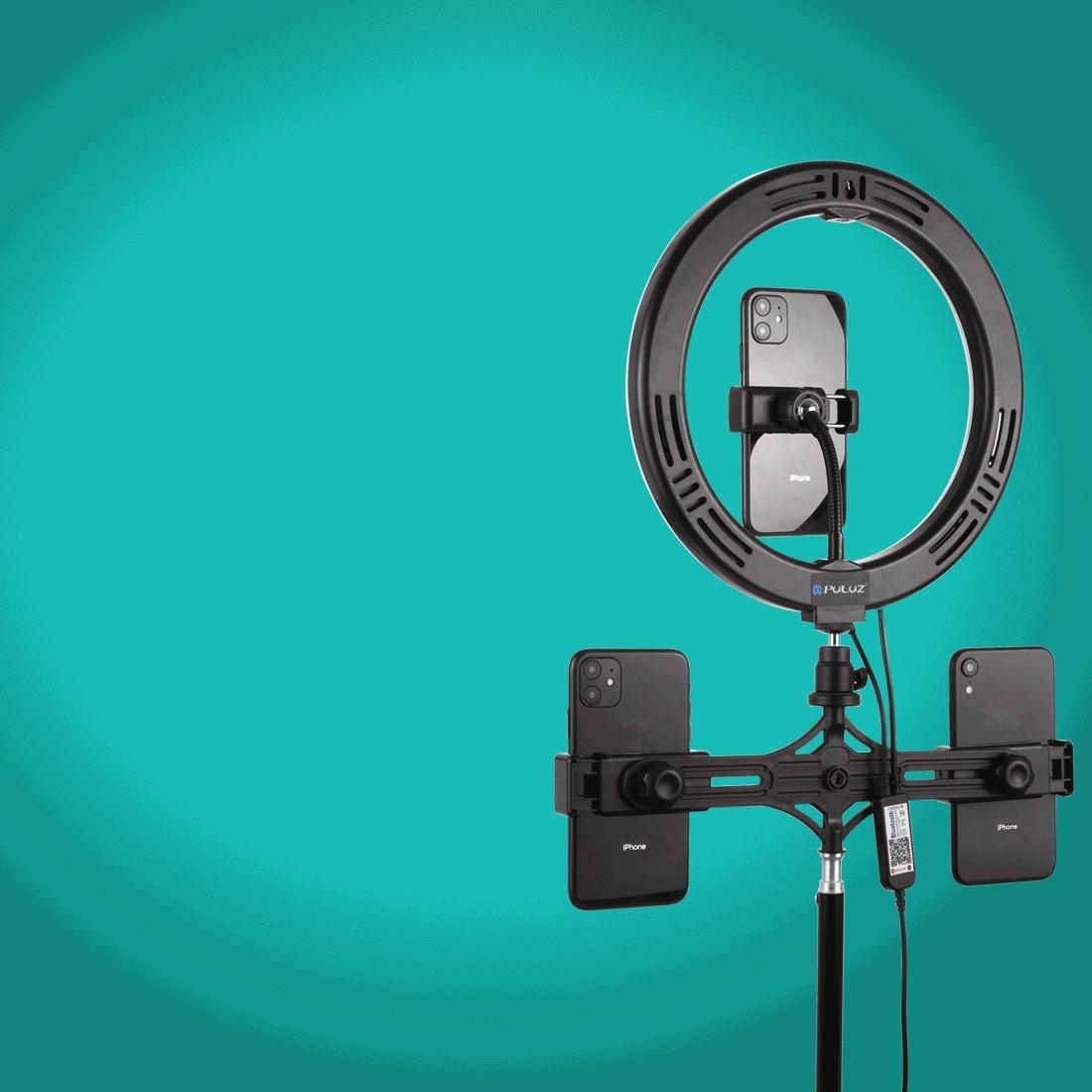 10.2 Curved Rgbw Led Ring Light Kit with Tripod Dual Phone Brackets Remote and Clamp 15