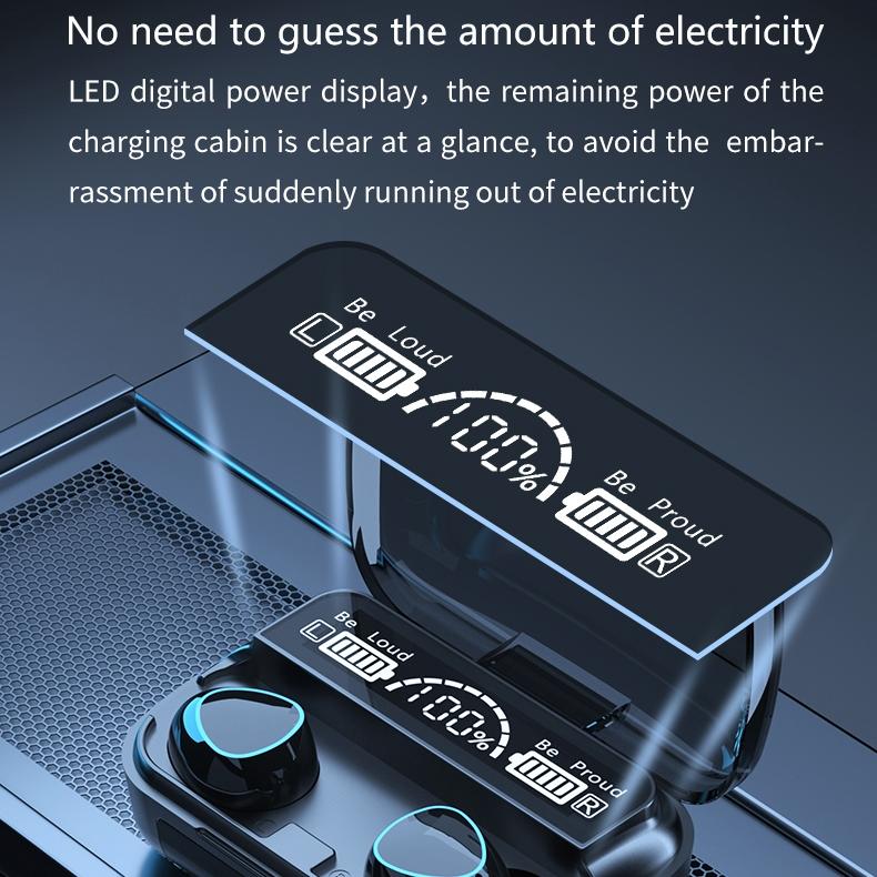 Wireless Bluetooth 5.0 Earphones with Digital Display and Charging Box - Black 3