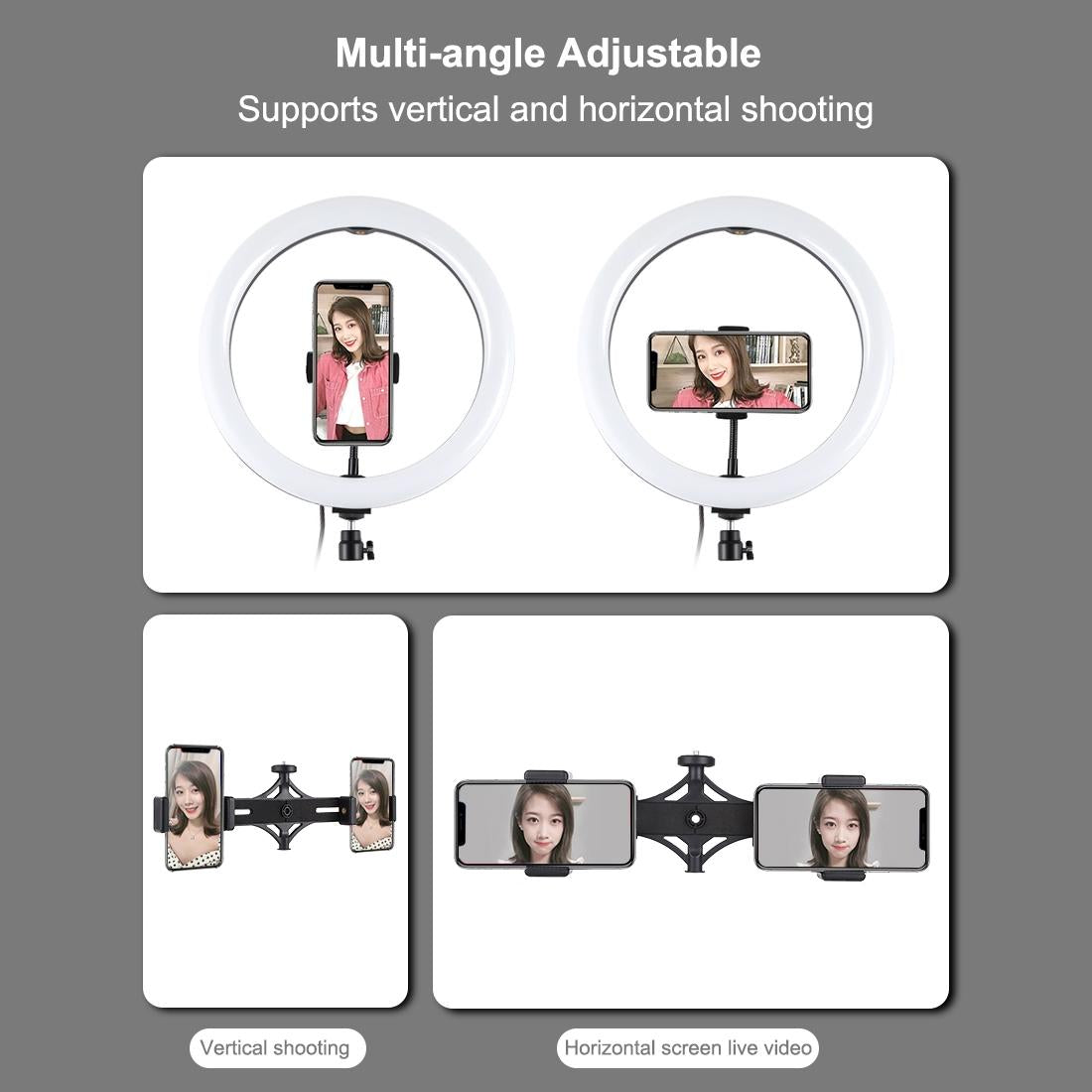 11.8 Led Ring Light Kit with Tripod & Dual Phone Bracket - 3 Modes Dual Colour Temperature Usb Live Broadcast - Black 12