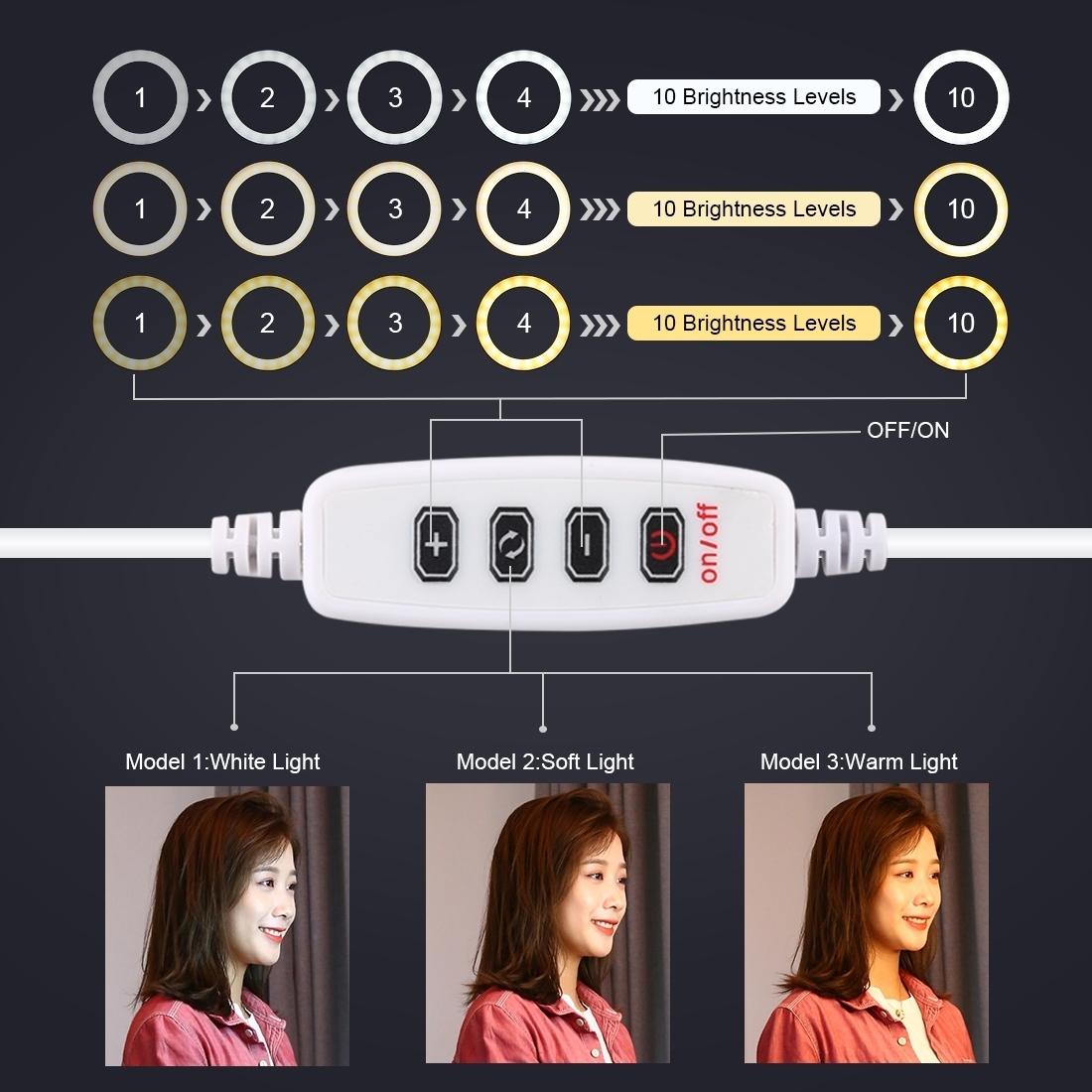 10.2 Led Ring Light with Tripod and Phone Clamp - 3 Modes Dual Colour Temperature Dimmable - Black 9
