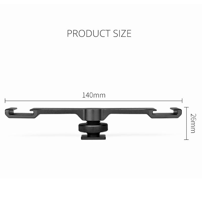 Aluminum Dual Cold Shoe Mount Adapter Extension Bracket - Black 5