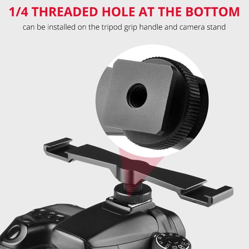 Aluminum Dual Cold Shoe Mount Adapter Extension Bracket - Black 7