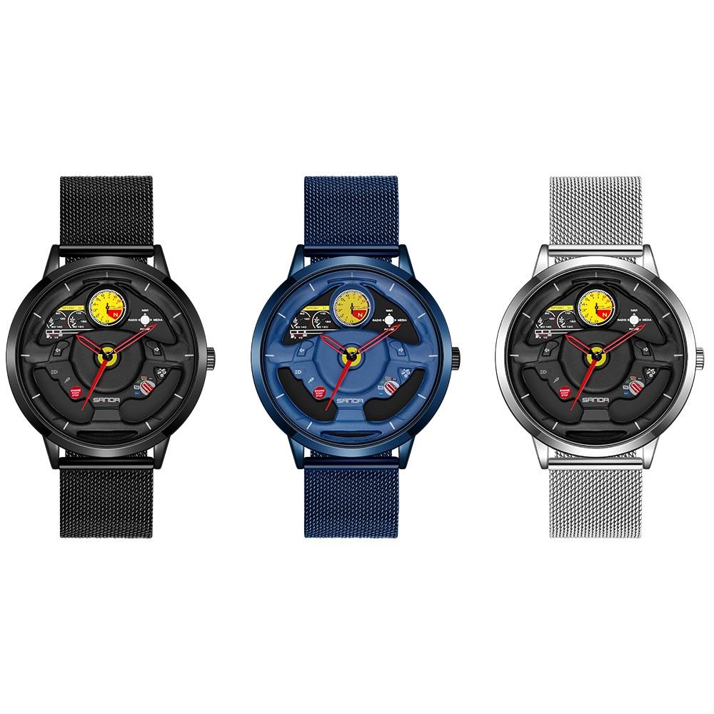 Waterproof Quartz Watch with Hollow Dial - 1085 Steering Wheel Design - Blue 3