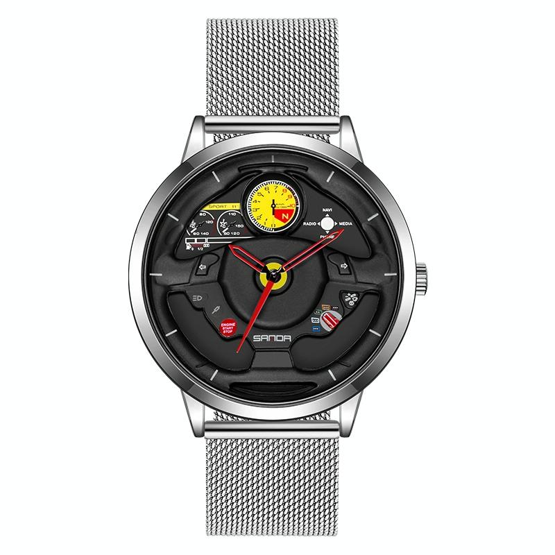 Waterproof Quartz Watch with Hollow Dial - 1085 Steering Wheel Design - Blue 9