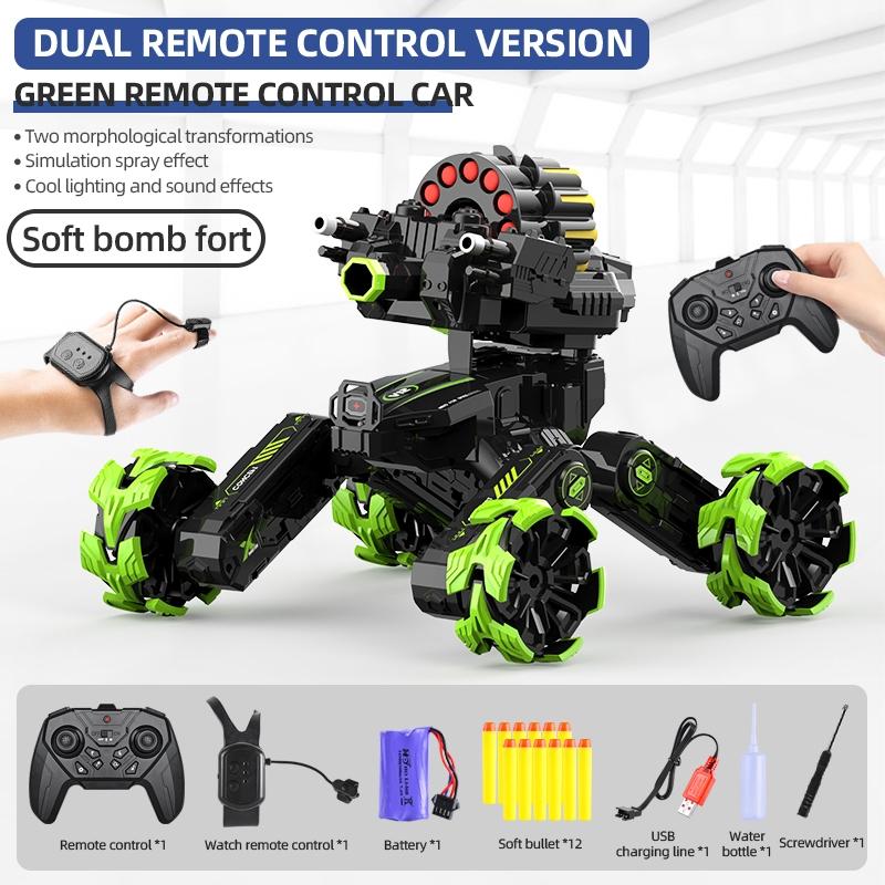 Remote Control Car - Dual Control Soft Bomb - Four-wheel Battle Blooming Tire Spray - Green 3