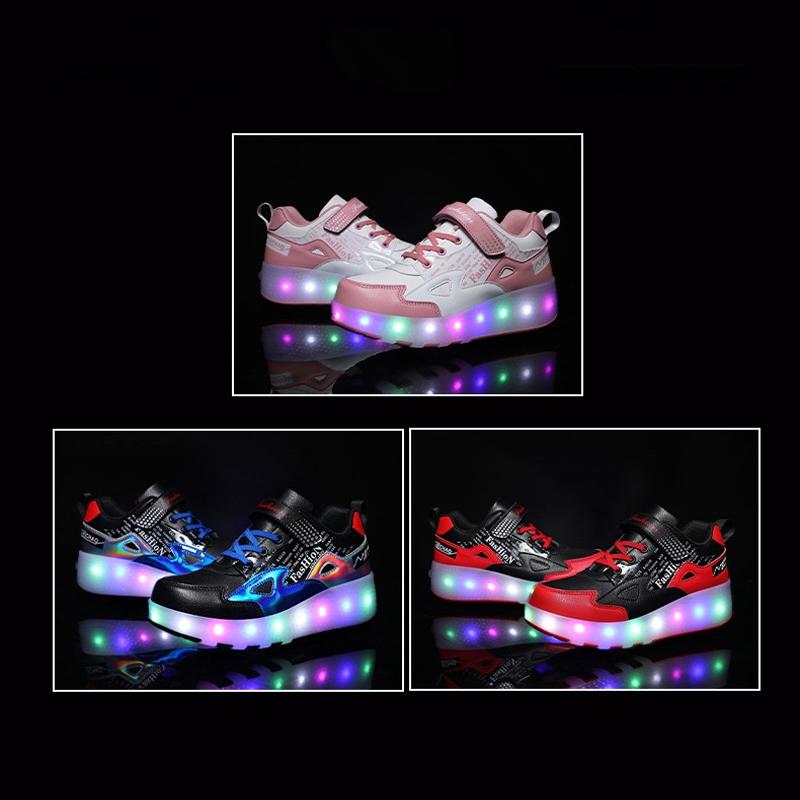29 Rechargeable Light Wheel Skating Shoes for Kids - Two-wheeled - Blue