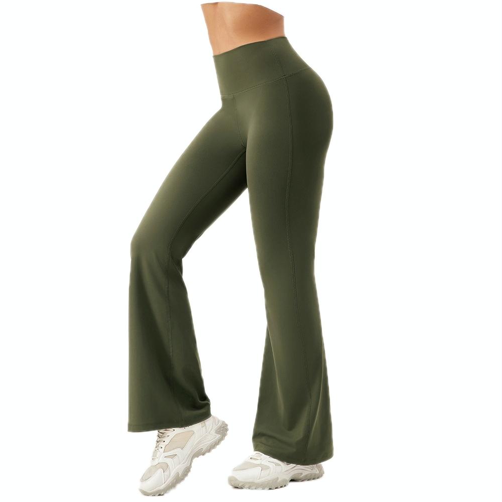 High Waisted Elastic Yoga Flared Pants Size L - Forest Green - L