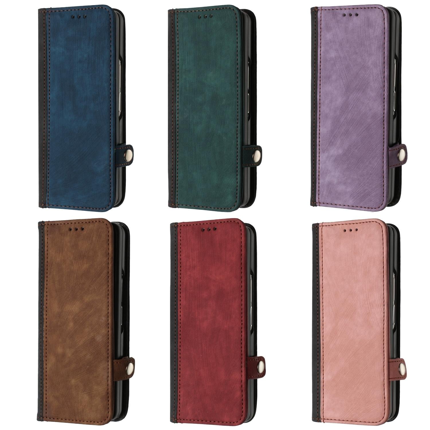 For Samsung Galaxy Z Fold4 5G Leather Phone Case With Side Buckle - Red 6