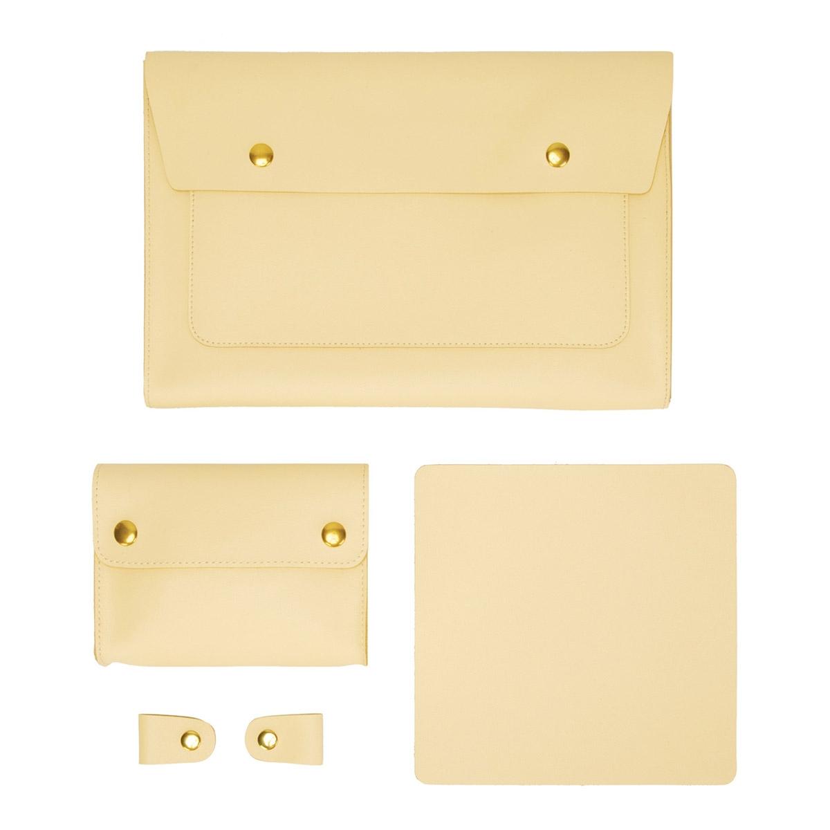 Waterproof Leather Laptop Liner Bag - 15 Inches 3-in-1 Design - Light Yellow 8