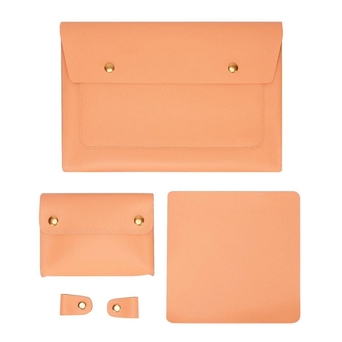 Waterproof Leather Laptop Liner Bag - 15 Inches 3-in-1 Design - Light Yellow 13